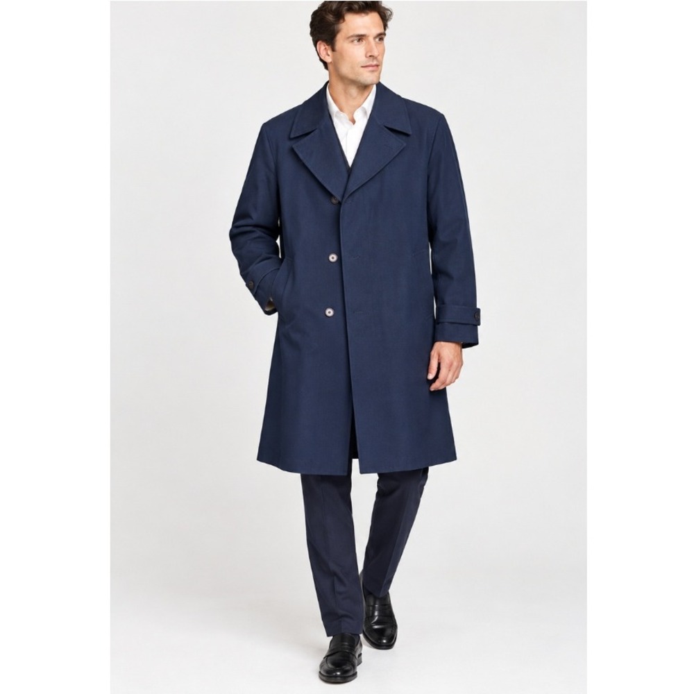 Vintage Rainfair Mens Navy Blue Rain Topcoat Trench coat BORG Lining Size 42